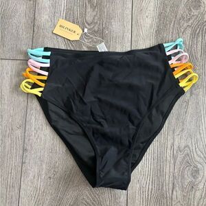 Hilinker Women's Black Multi-Color Strap Bikini Bottom